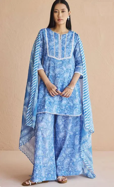 Blue Colour Cotton Kurti With Bottom Dupatta Exporters In India SET0206